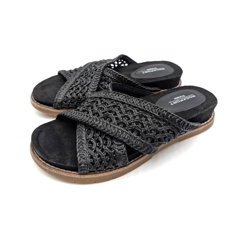 Rockport Zora Slip-On Flat Sandals Open Toe Women's Black Size US5.5M EU35.5